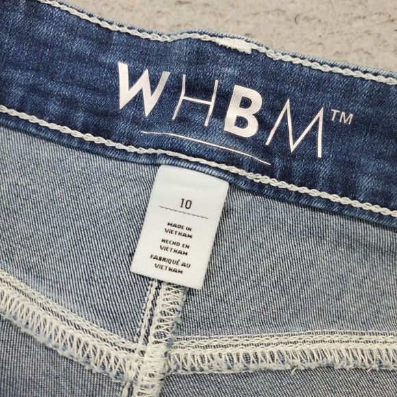 WHBM Jeans Womens 10 Blue Denim Whiskered High Waisted Streetwear Straight Leg - Picture 6 of 7